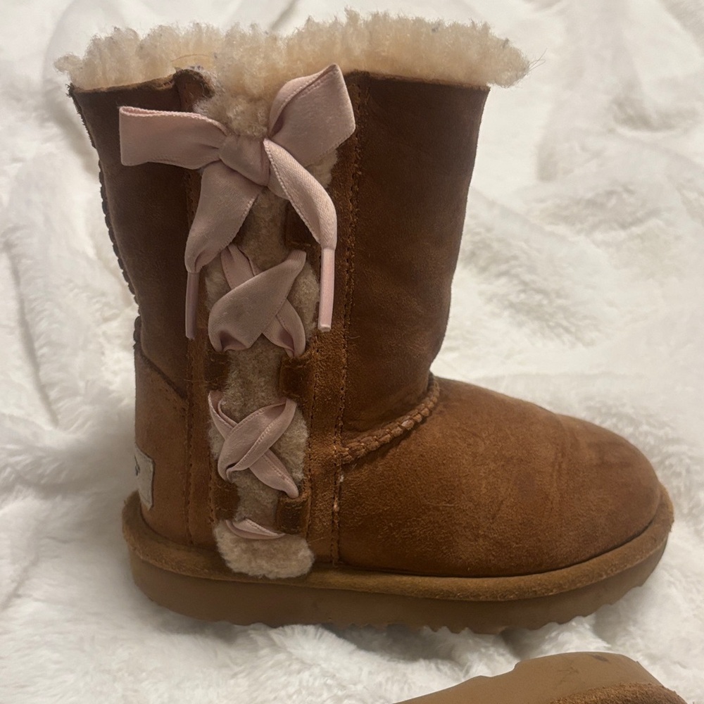 UGG Tan Kids Boots with Pink Bows
